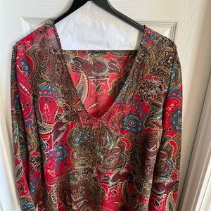 Vibrant Paisley Chico’s 100% Silk Long Sleeve Tunic Size 2 V-Neck